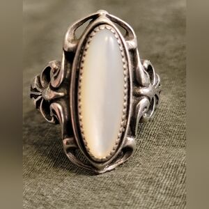 Sterling Silver Floral Filigree  Moonstone Ring, Wheeler Manufacturing, Size 6